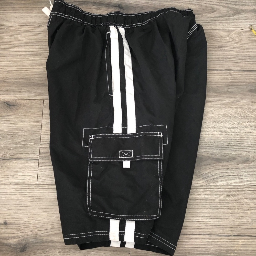 Vintage Men’s Kami Surf Swim Trunks Side Varsity Stripe Medium Black Shorts - Picture 9 of 9